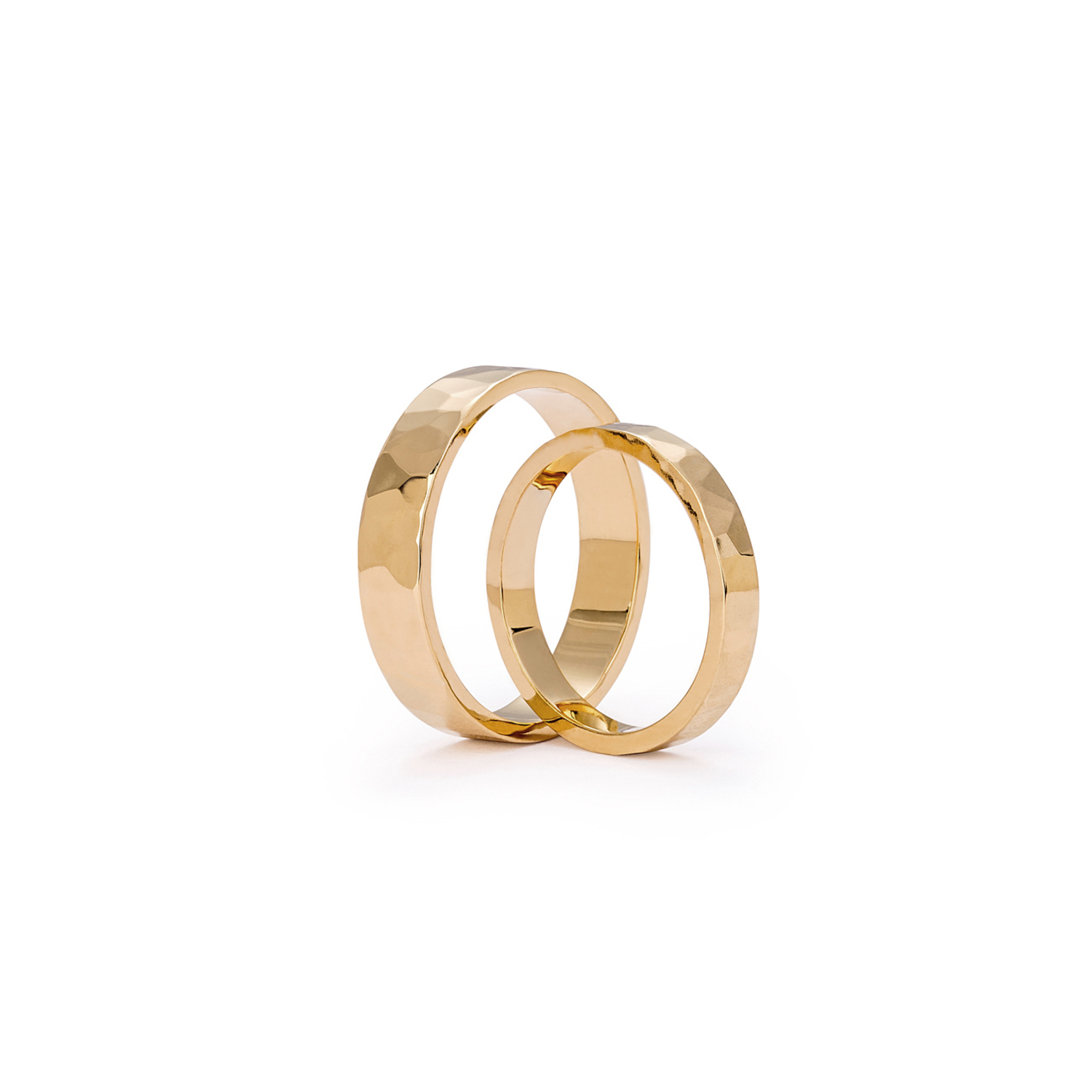 Gold wide hammered wedding bands